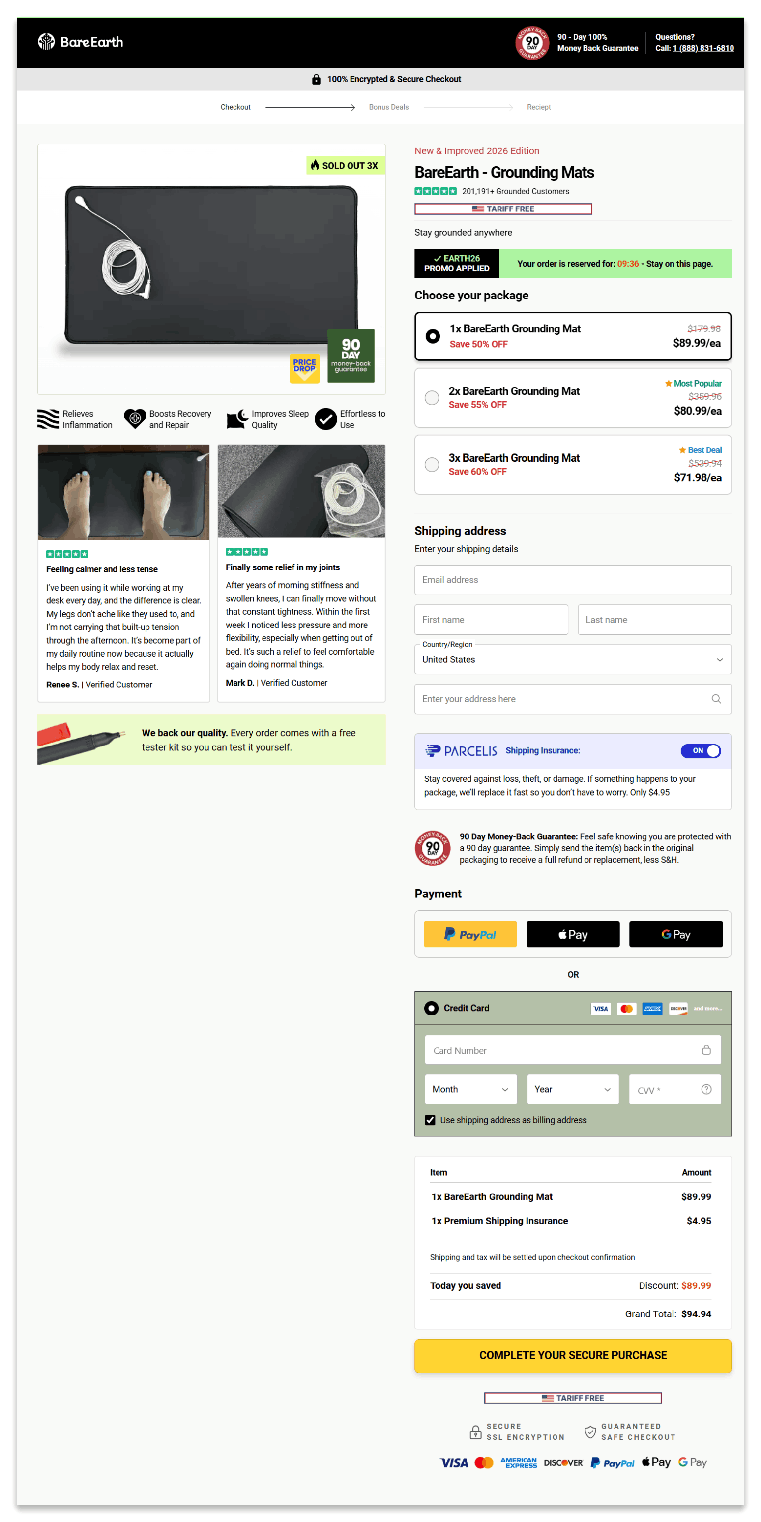 BareEarth Grounding Mats secure checkout page